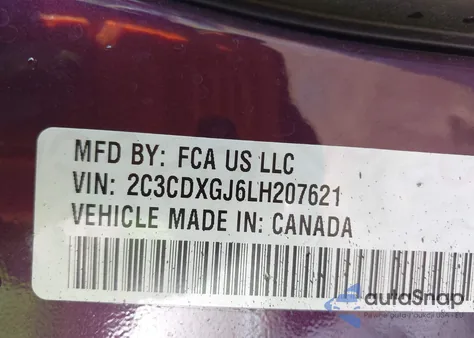 2020 Dodge Charger Scat Pack Rwd из США, поврежденный, VIN 2C3CDXGJ6LH207621